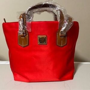 Dooney & Bourke Vibrant Red Tote with Tan Accents